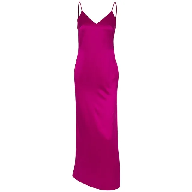 Stylish Satin V-Neck Spaghetti Strap Side Split Maxi Dress