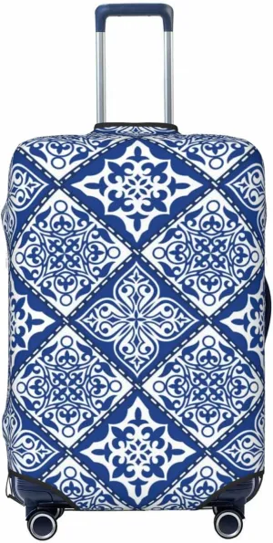 Stylized Flowers Vintage Boho Print Elastic Travel Luggage Cover Suitcase Protector Bag, Anti-Scratch, Washable Suitcase Sleeve For Kid Adult,For 18-32 Inch Luggage