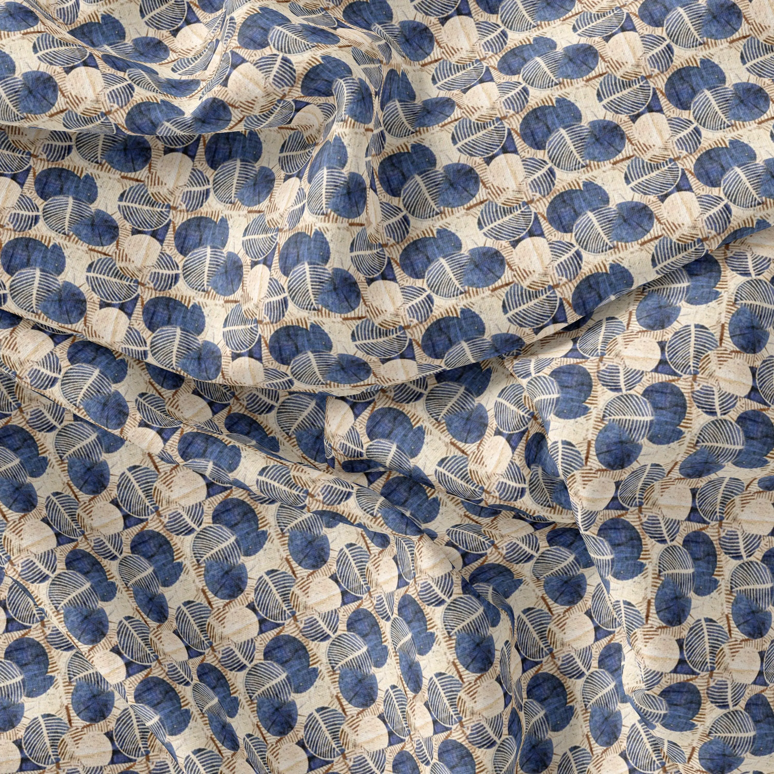 Stylized Round Leaf Digital Printed Fabric - Pure Georgette