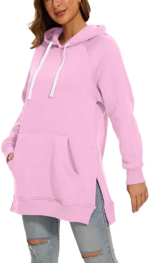 The Warmys Oversized Hoodie Dress, Sherpa Lined Long Sleeve Split Hem Valentines Day Pullover Sweatshirts with Pocket