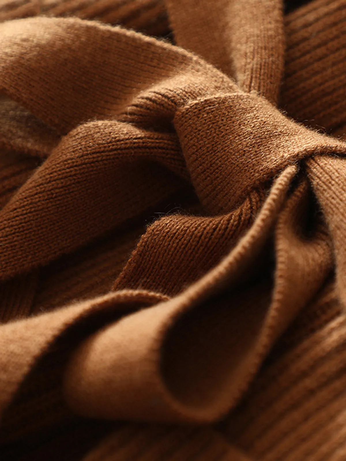 Thickened Mid-length Belted Knit Cashmere Wool Blended Cardigan