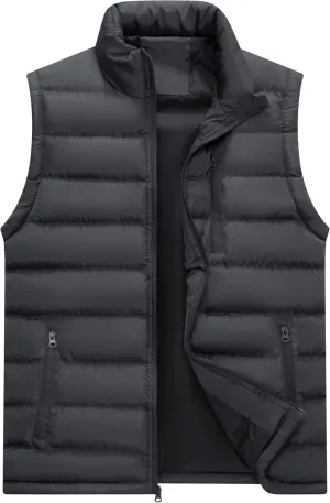 Vcansion Men's Outdoor Stand Collar Fleece Jacket Vest Casual Padded Vest Coats