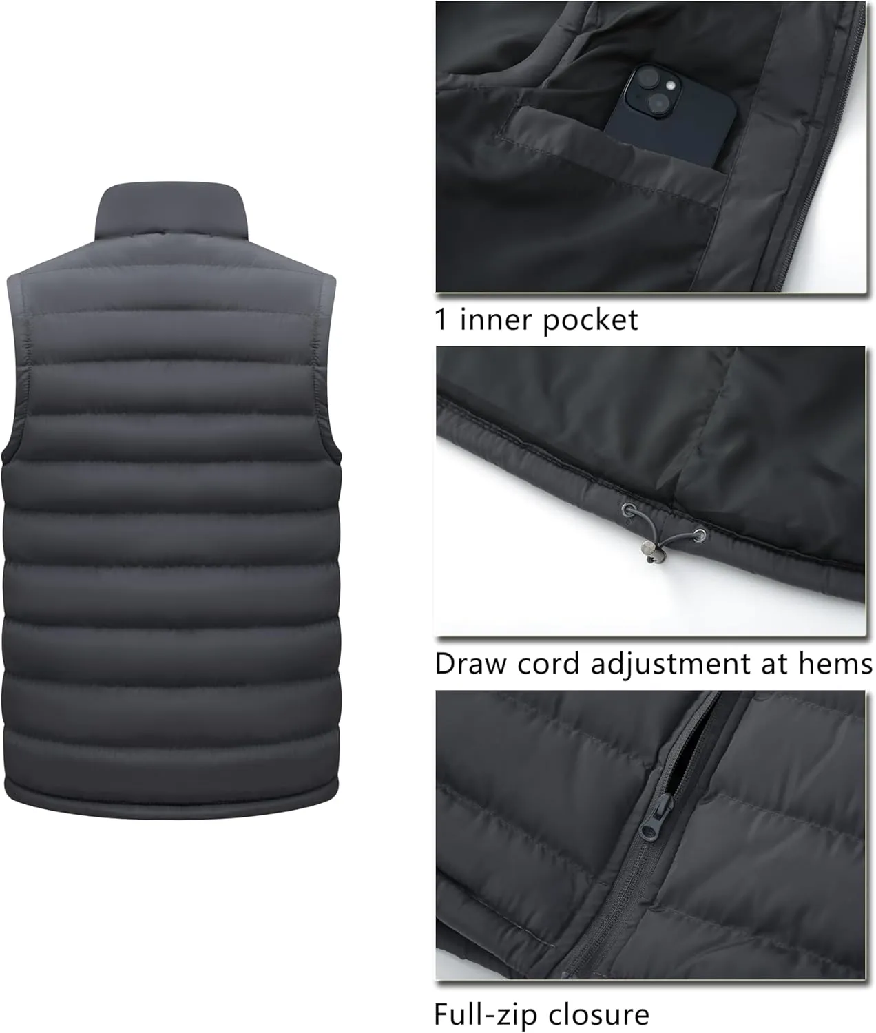 Vcansion Men's Outdoor Stand Collar Fleece Jacket Vest Casual Padded Vest Coats