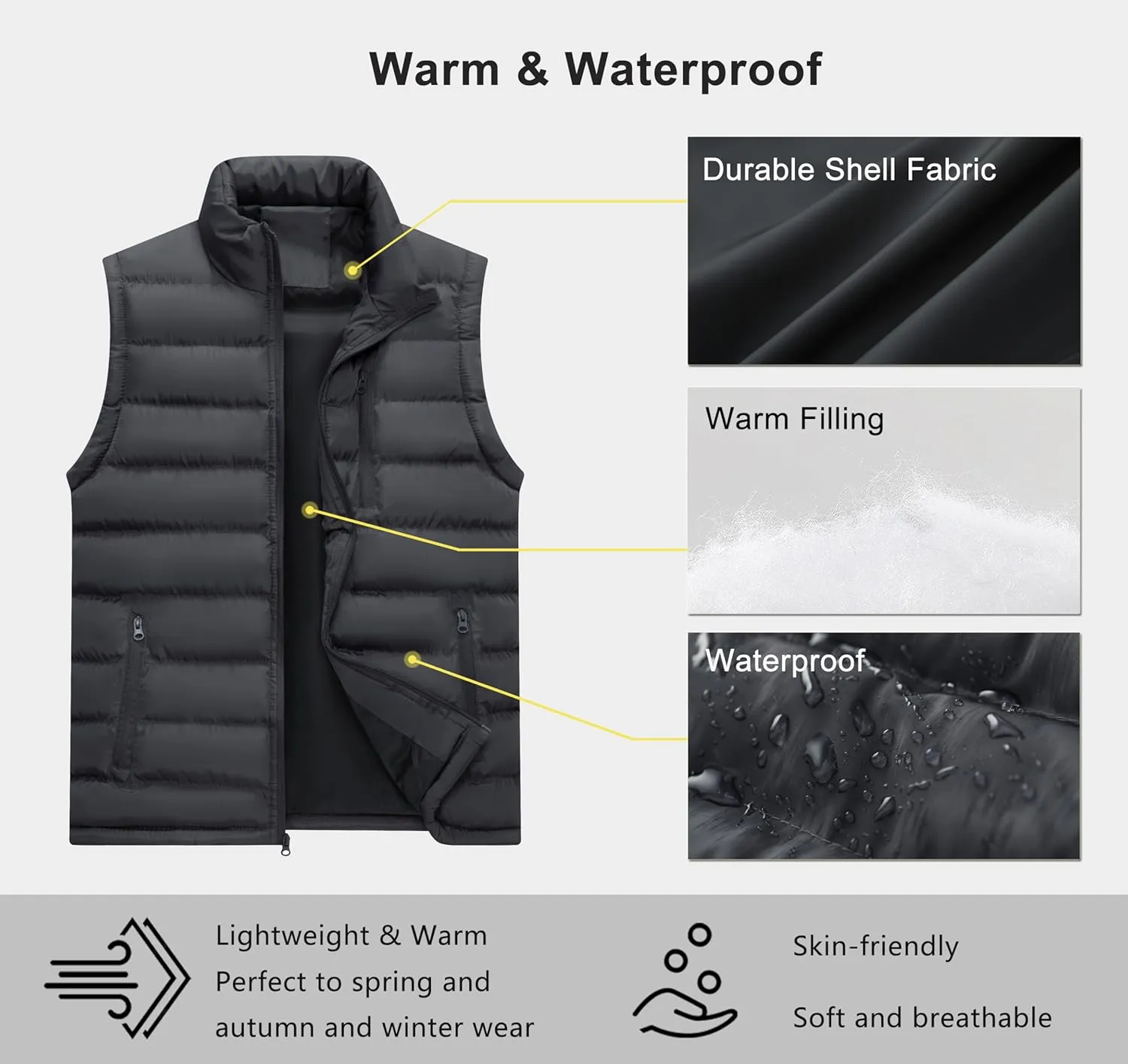 Vcansion Men's Outdoor Stand Collar Fleece Jacket Vest Casual Padded Vest Coats