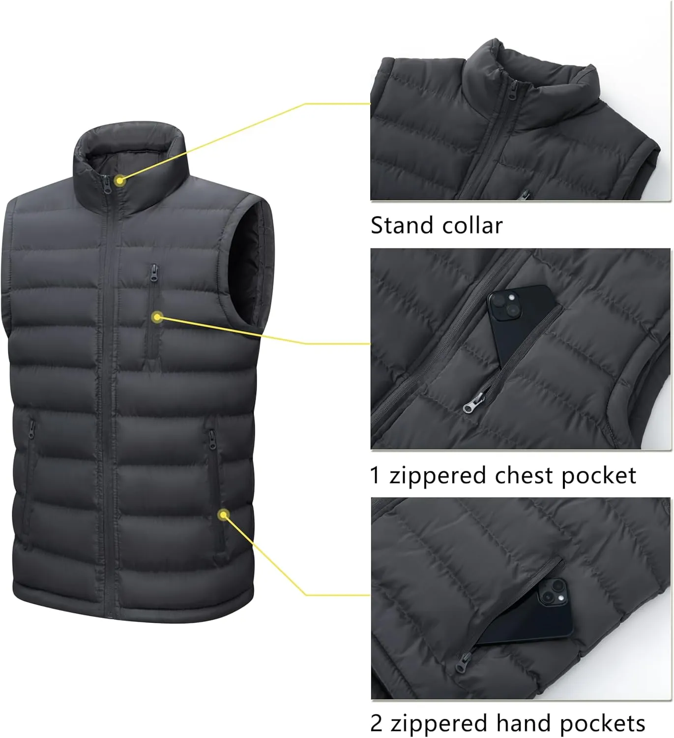 Vcansion Men's Outdoor Stand Collar Fleece Jacket Vest Casual Padded Vest Coats