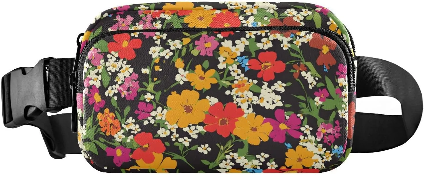 Vivid Floral Pattern Fanny Pack Water Resistant, Women Men Waist Pack Sling Bag Purse for Travel Hiking