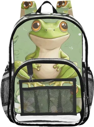 Vivid Frogs Clear Backpack with Back Print, Heavy Duty See Through Backpacks PVC Transparent Daypack for Travel Security