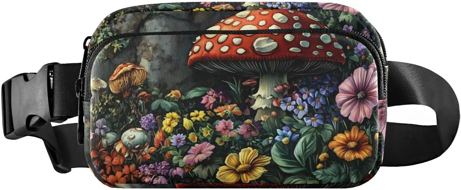 Vivid Mushroom Fanny Pack Water Resistant, Women Men Waist Pack Sling Bag Purse for Travel Hiking
