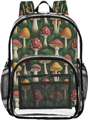 Vivid Mushrooms Clear Backpack with Back Print, Heavy Duty See Through Backpacks PVC Transparent Daypack for Travel Security