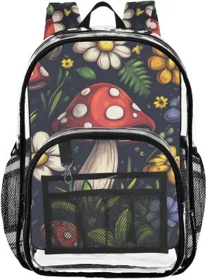 Vivid Mushrooms Clear Backpack with Back Print, Heavy Duty See Through Backpacks PVC Transparent Daypack for Travel Security
