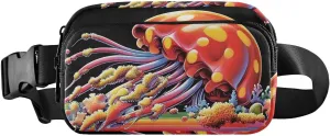 Vivid Red Jellyfish Fanny Pack Water Resistant, Women Men Waist Pack Sling Bag Purse for Travel Hiking