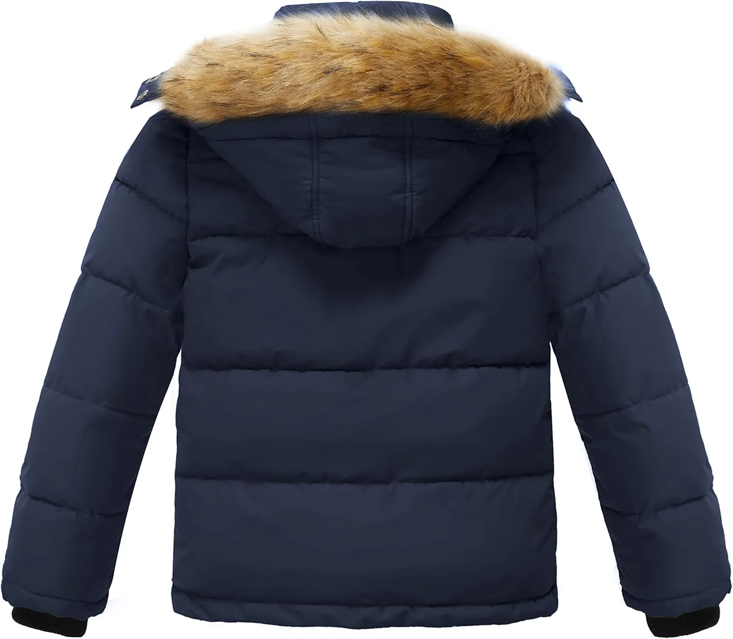 wantdo Boys' Winter Coat Warm Puffer Coat Waterproof Winter Jacket with Faux Fur Hood