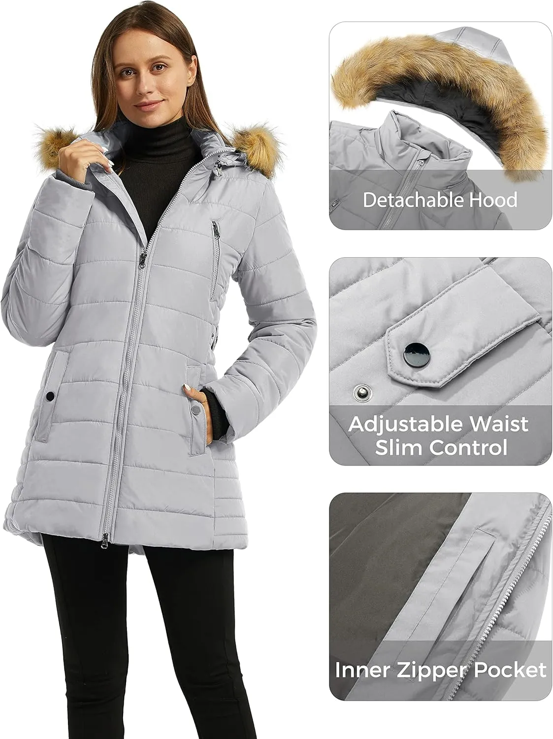 wantdo Women's Warm Winter Coat Heavy Puffer Jacket Parka with Fur Trimmed Hood