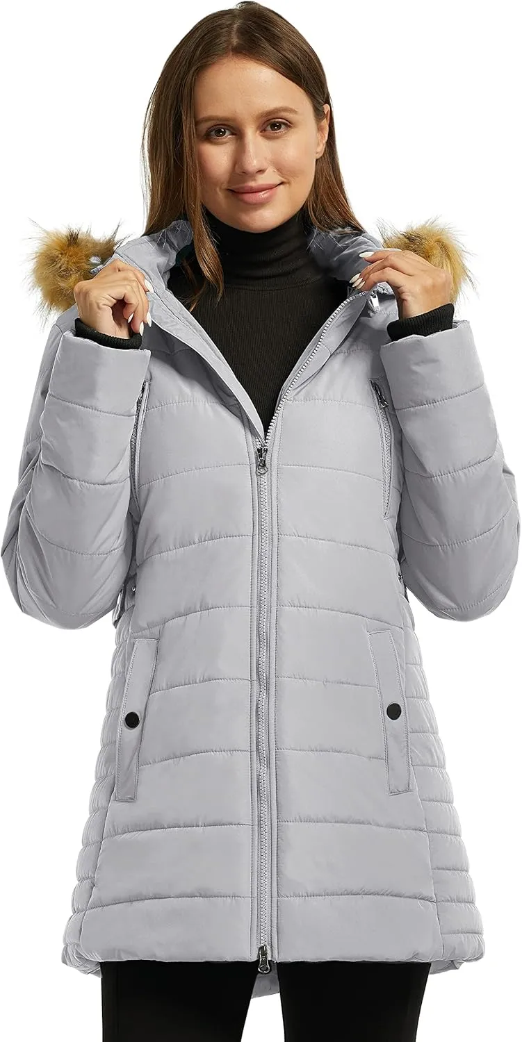wantdo Women's Warm Winter Coat Heavy Puffer Jacket Parka with Fur Trimmed Hood