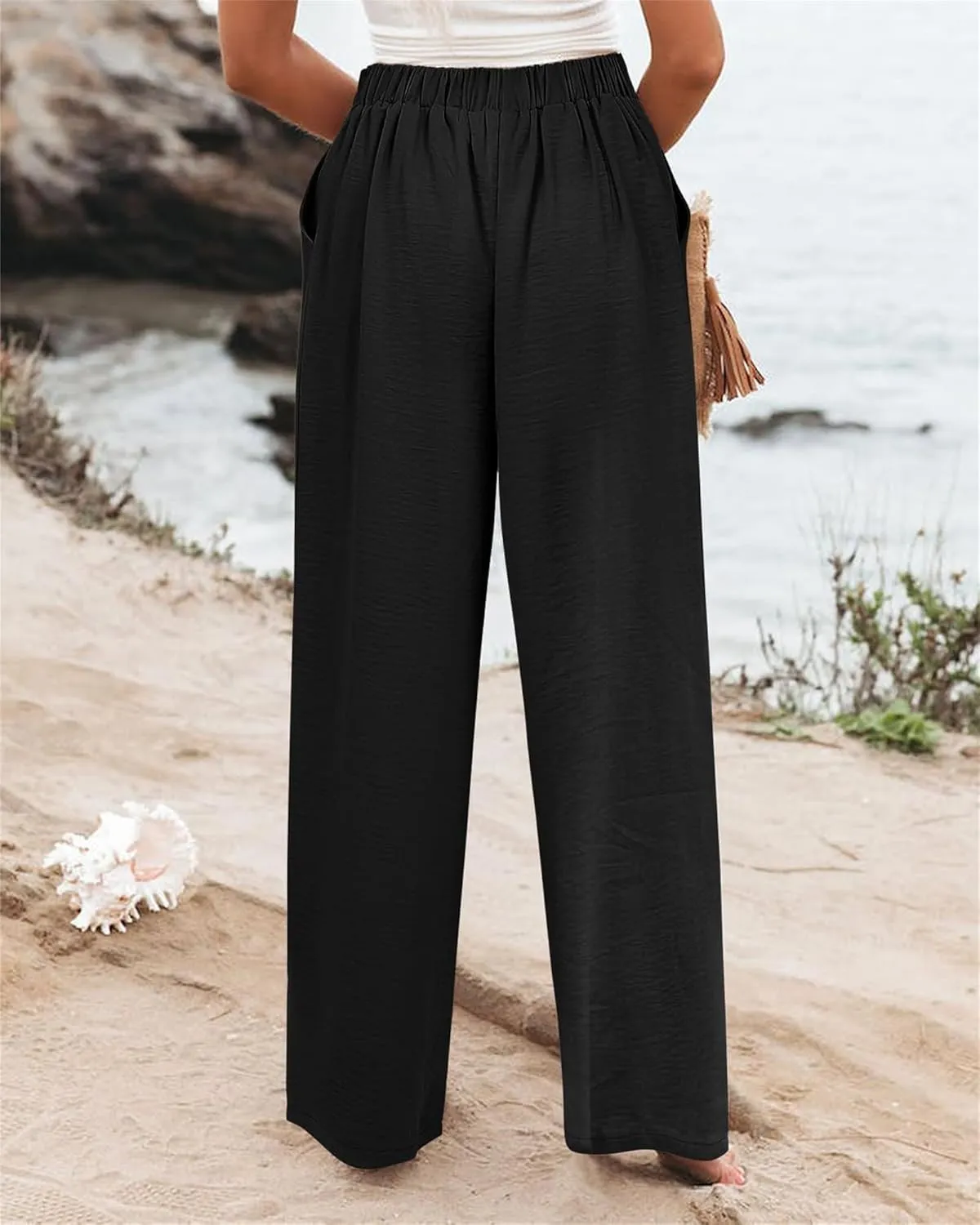Wide Leg Pants for Women Summer Fashion Button High Waist Pant Solid Color Casual Loose Business Pants with Pocket