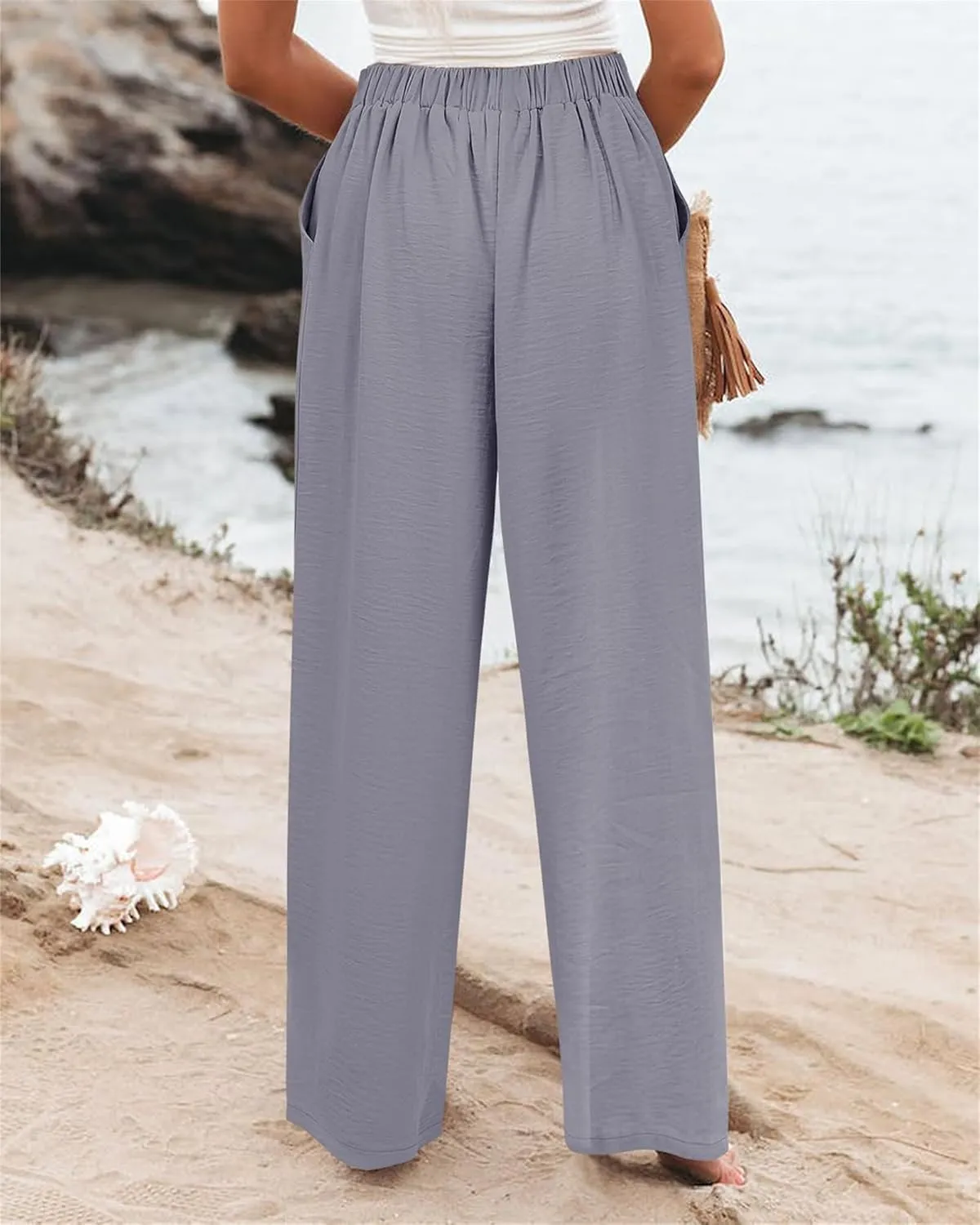 Wide Leg Pants for Women Summer Fashion Button High Waist Pant Solid Color Casual Loose Business Pants with Pocket