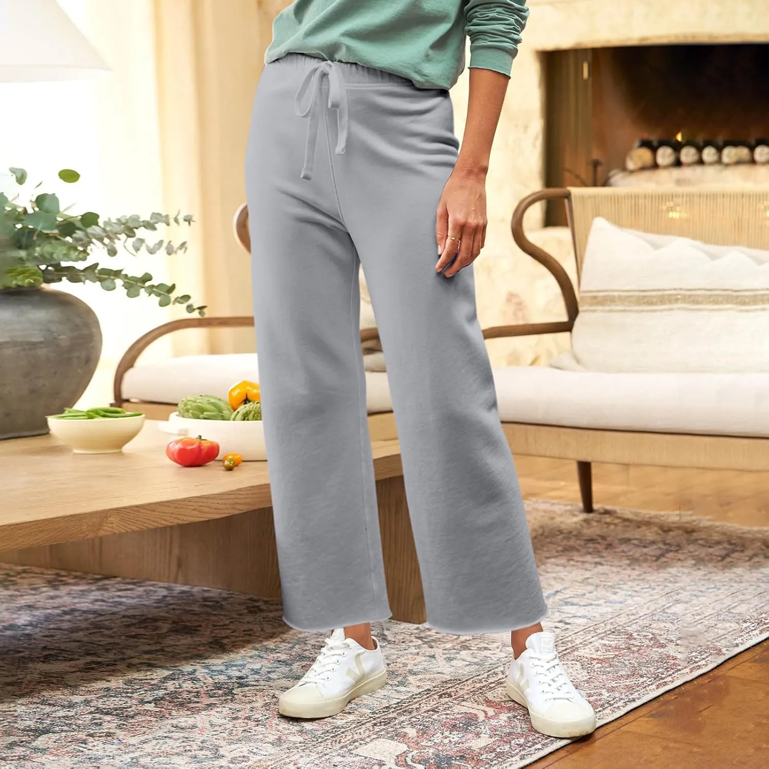 Wide Leg Sweatpants Women Baggy High Waist Drawstring Casual Trouser Style Lounge Pants Comfy Cotton Sweatpants