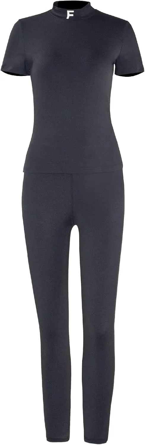 Women 2 Piece Outfits Sets Short Sleeve Workout Round Neck Outfits High Waist Long Pants Bodycon Tracksuit