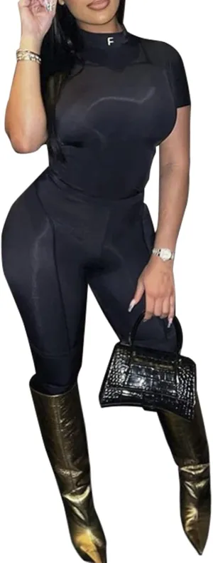 Women 2 Piece Outfits Sets Short Sleeve Workout Round Neck Outfits High Waist Long Pants Bodycon Tracksuit