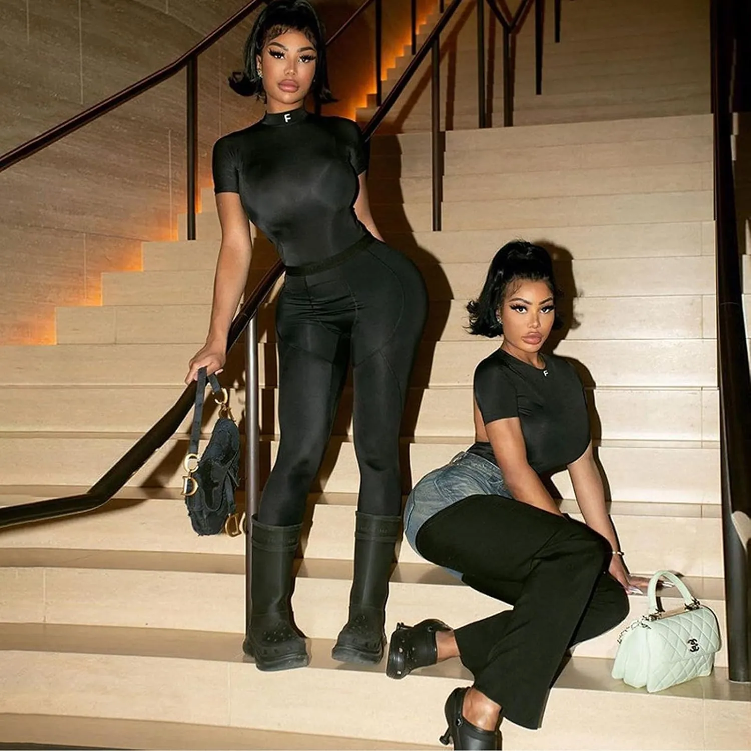 Women 2 Piece Outfits Sets Short Sleeve Workout Round Neck Outfits High Waist Long Pants Bodycon Tracksuit