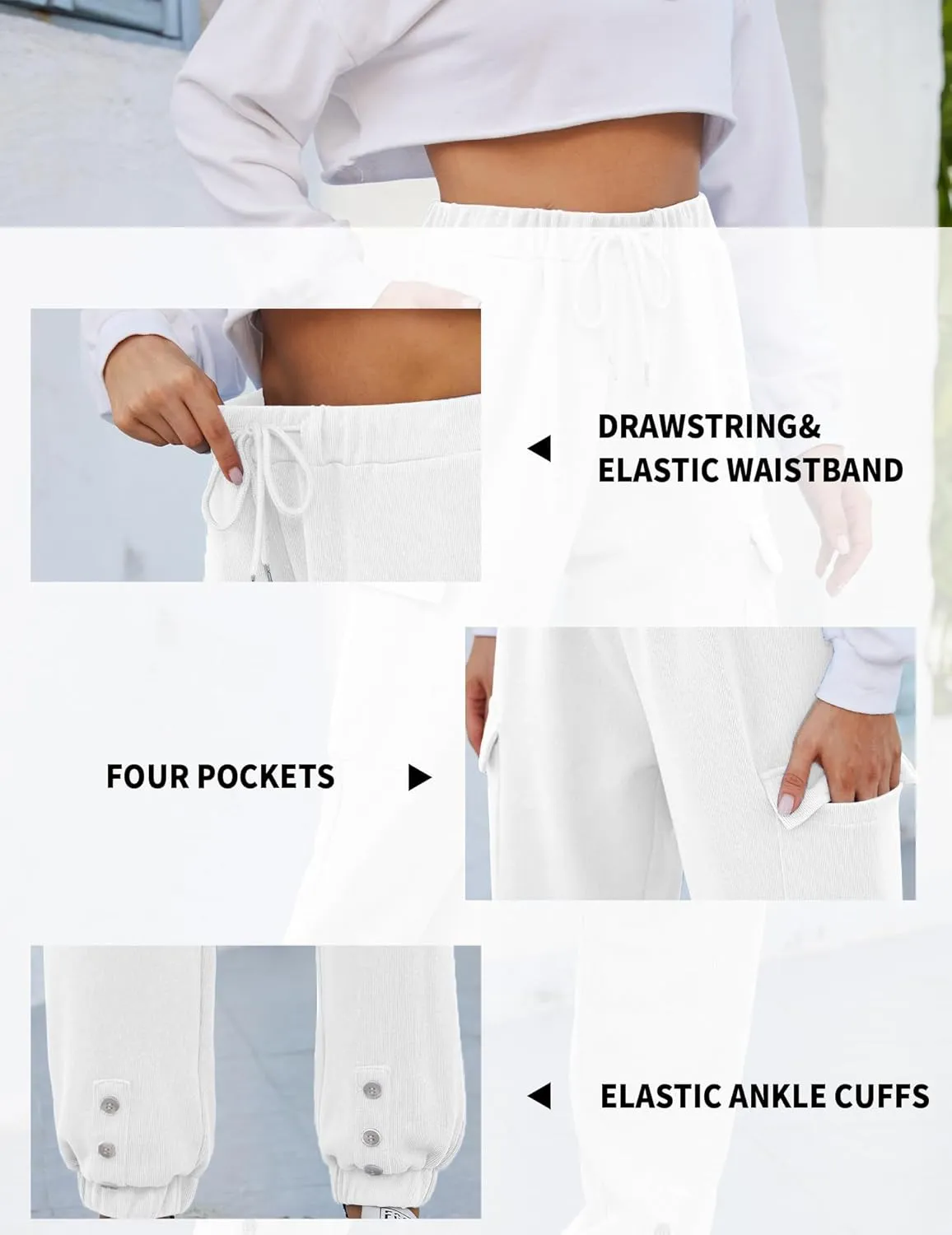 Women Cinch Bottom Cargo Sweatpants Casual Baggy High Waisted Wide Leg Joggers Pants Trousers with Pockets
