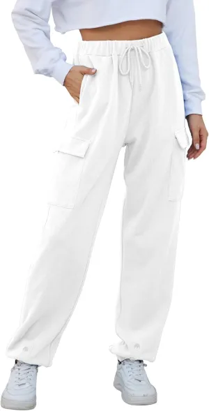Women Cinch Bottom Cargo Sweatpants Casual Baggy High Waisted Wide Leg Joggers Pants Trousers with Pockets