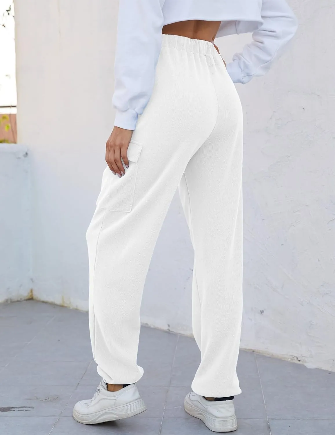 Women Cinch Bottom Cargo Sweatpants Casual Baggy High Waisted Wide Leg Joggers Pants Trousers with Pockets