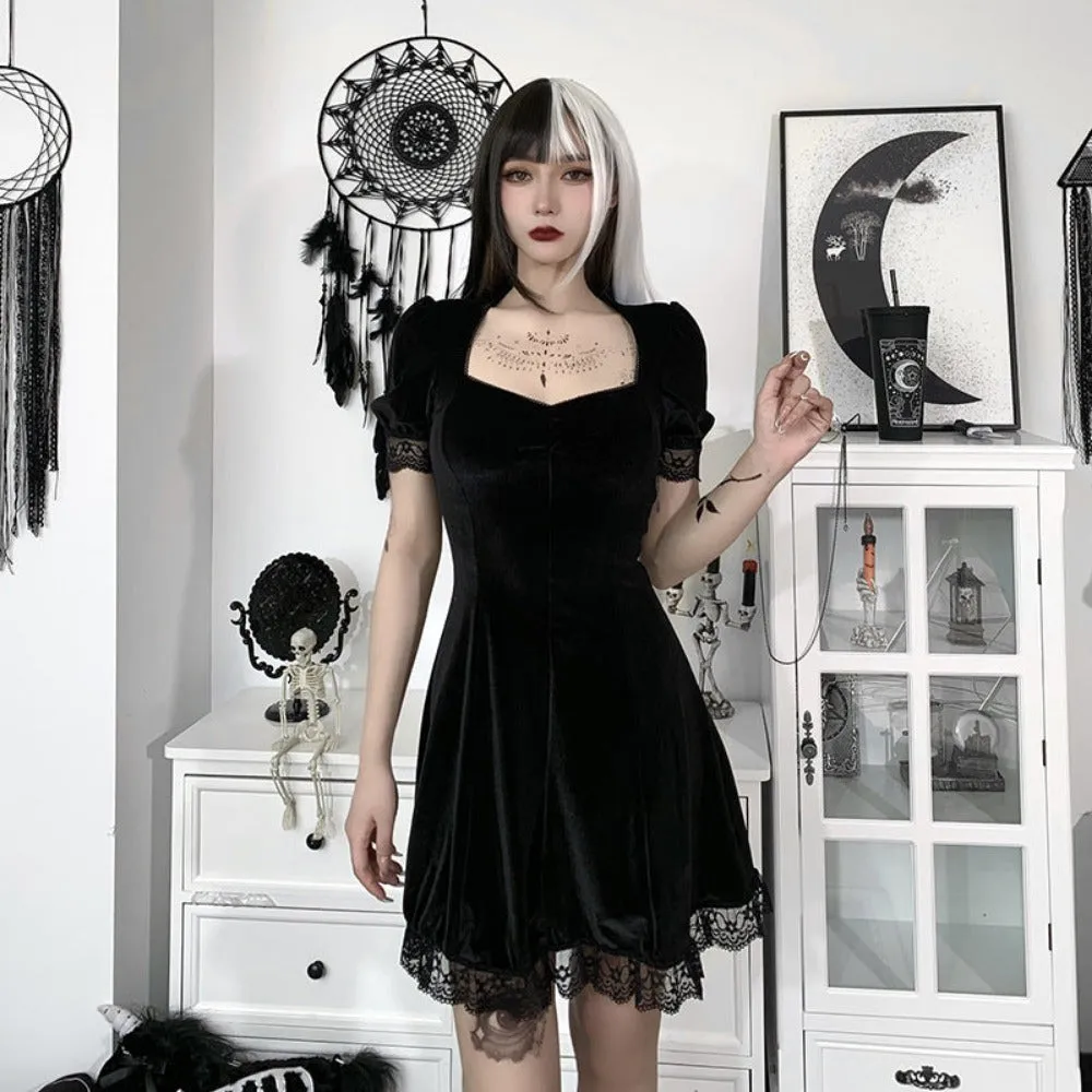 women minidress lace inserts miniskirt straps stylish gothic partydress ✈️ free.shipping