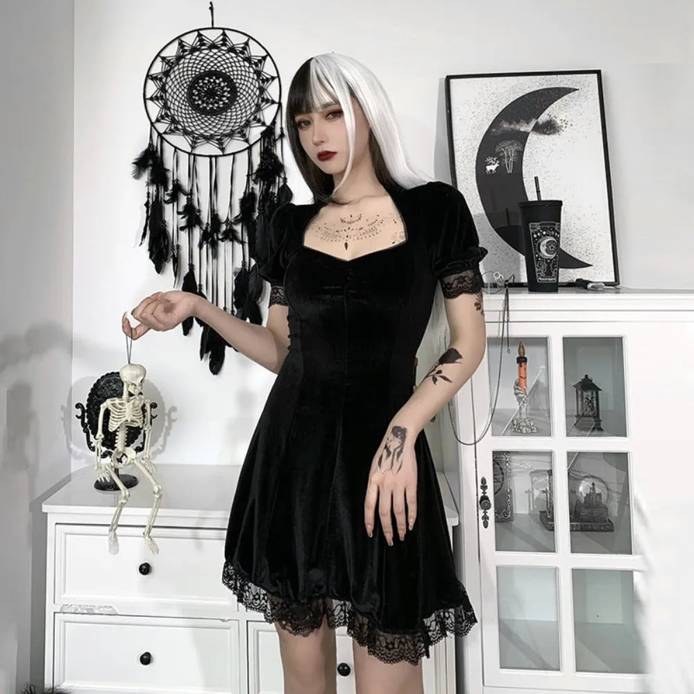 women minidress lace inserts miniskirt straps stylish gothic partydress ✈️ free.shipping