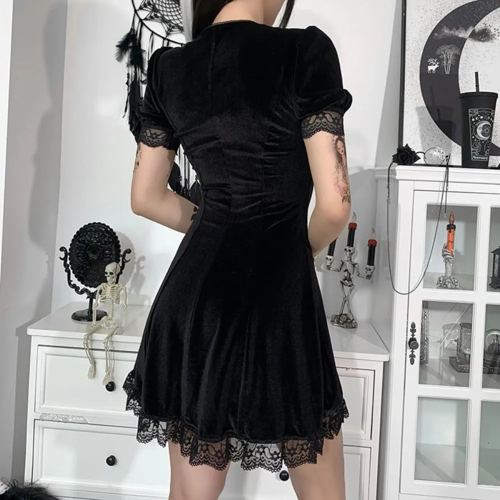 women minidress lace inserts miniskirt straps stylish gothic partydress ✈️ free.shipping