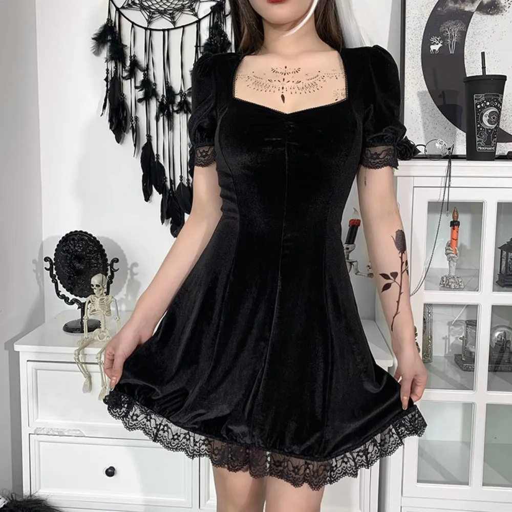 women minidress lace inserts miniskirt straps stylish gothic partydress ✈️ free.shipping