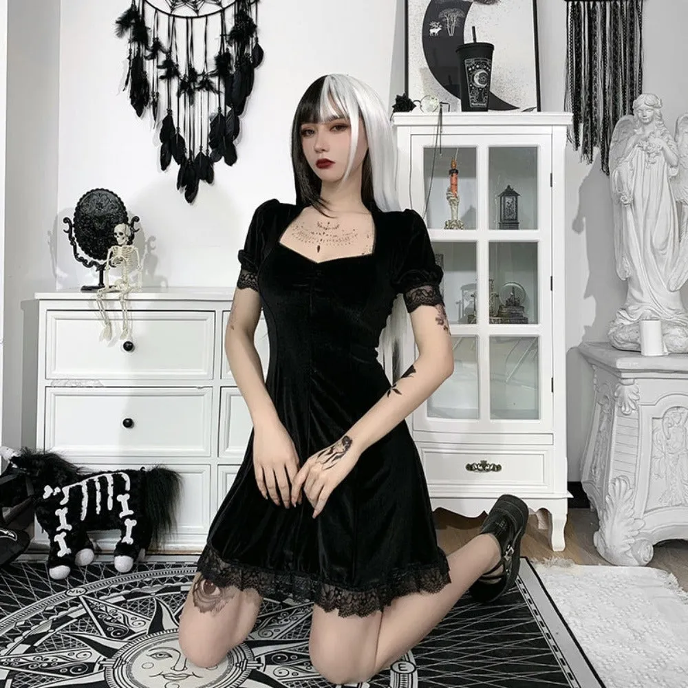 women minidress lace inserts miniskirt straps stylish gothic partydress ✈️ free.shipping
