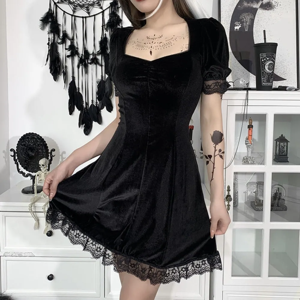 women minidress lace inserts miniskirt straps stylish gothic partydress ✈️ free.shipping