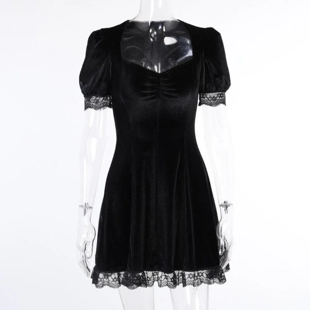 women minidress lace inserts miniskirt straps stylish gothic partydress ✈️ free.shipping