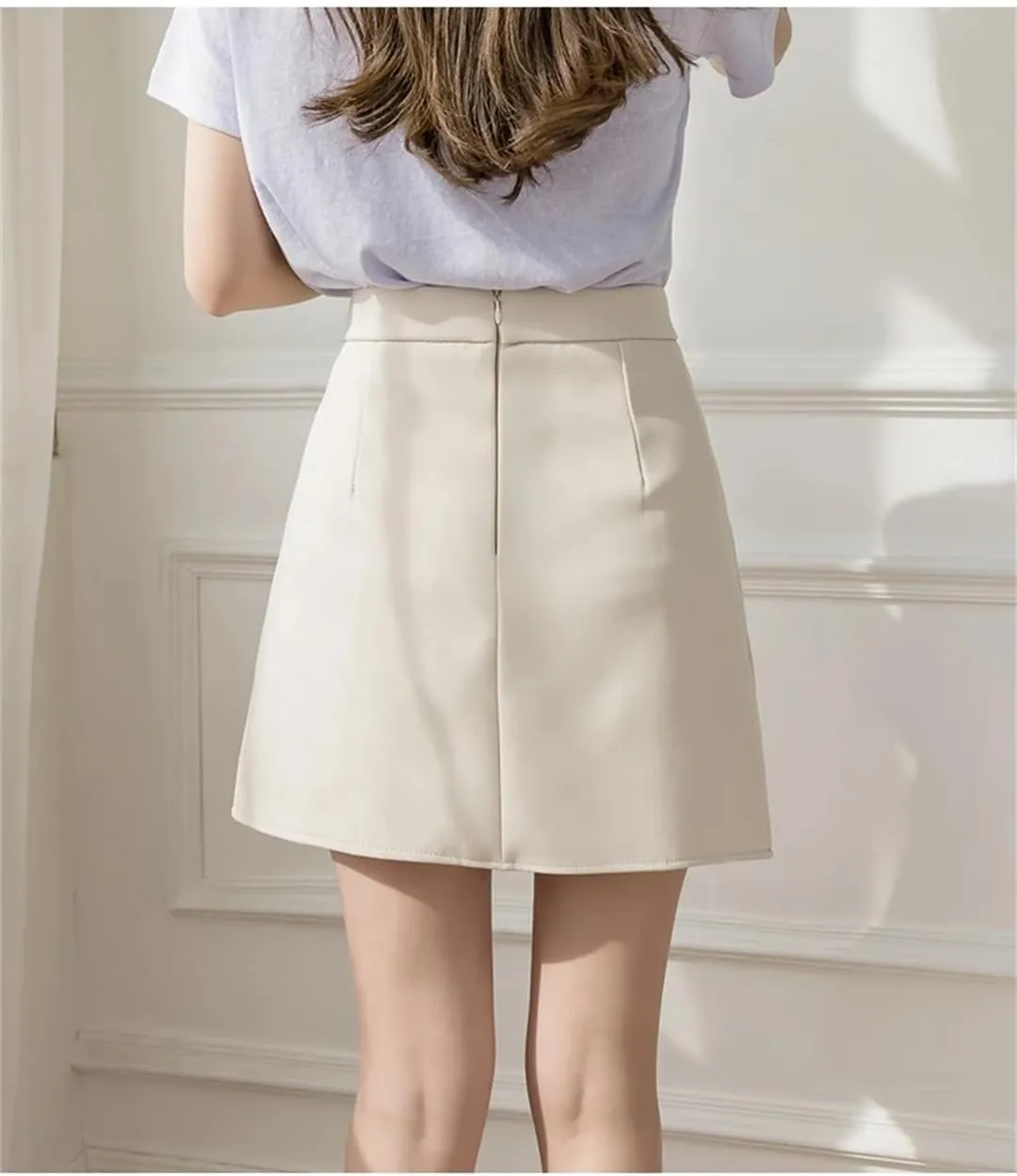 Women Office Summer Pleated Skirts High Waist Zipper Double Breasted Slim Mini Skirt