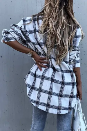 WOMEN PLAID PATTERN BUTTONED SHACKET