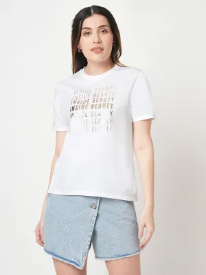 Women White Boxy Graphic Tees