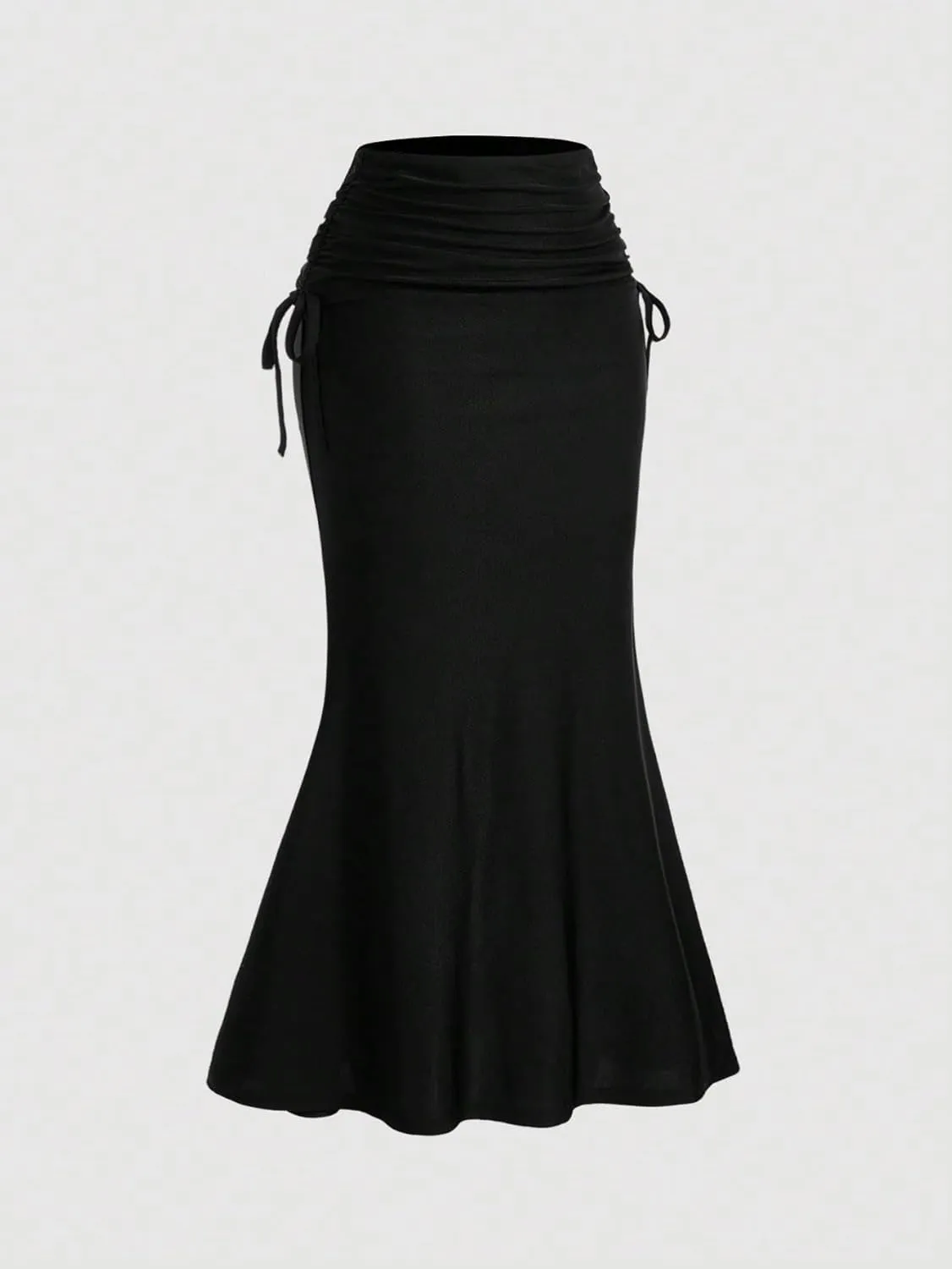 Women's Basic High Waisted Side Drawstring Waist With Pleated Hem And Long Skirt Casual Skirts