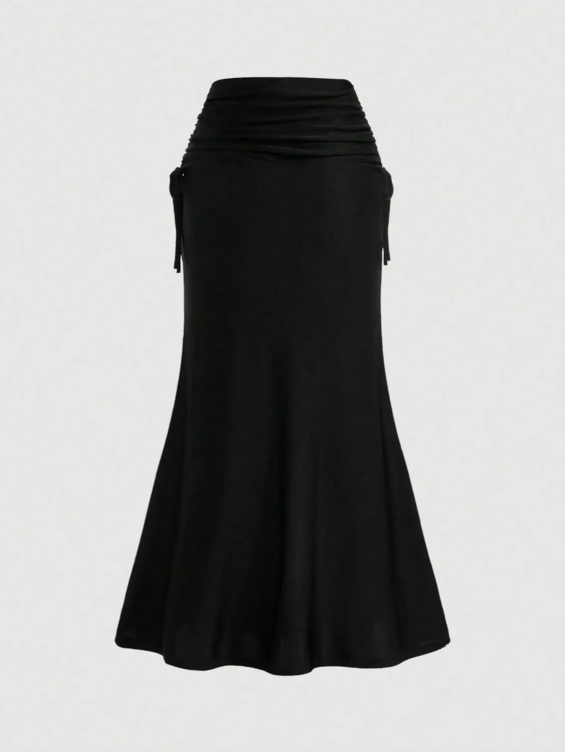 Women's Basic High Waisted Side Drawstring Waist With Pleated Hem And Long Skirt Casual Skirts
