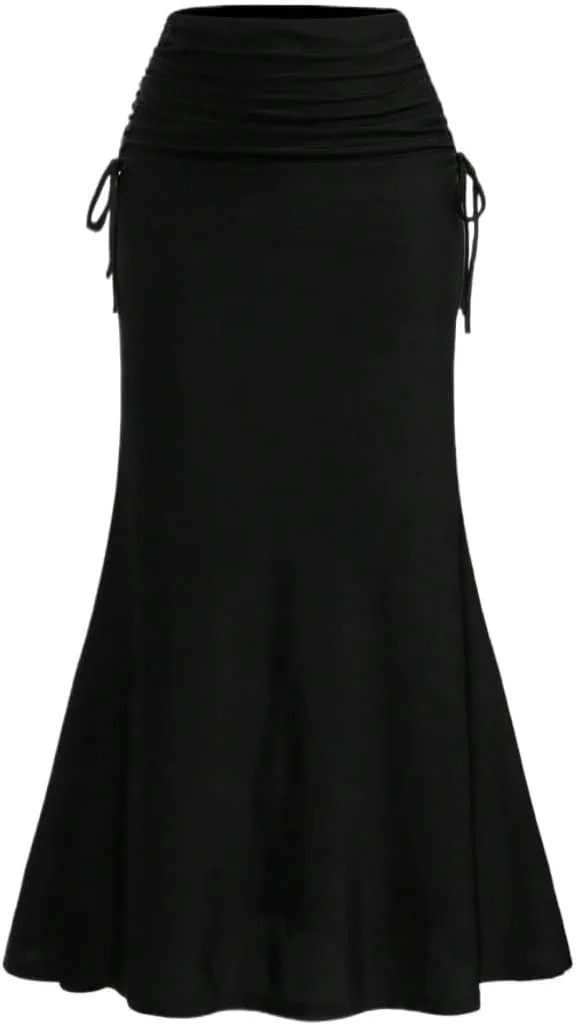 Women's Basic High Waisted Side Drawstring Waist With Pleated Hem And Long Skirt Casual Skirts