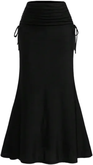 Women's Basic High Waisted Side Drawstring Waist With Pleated Hem And Long Skirt Casual Skirts
