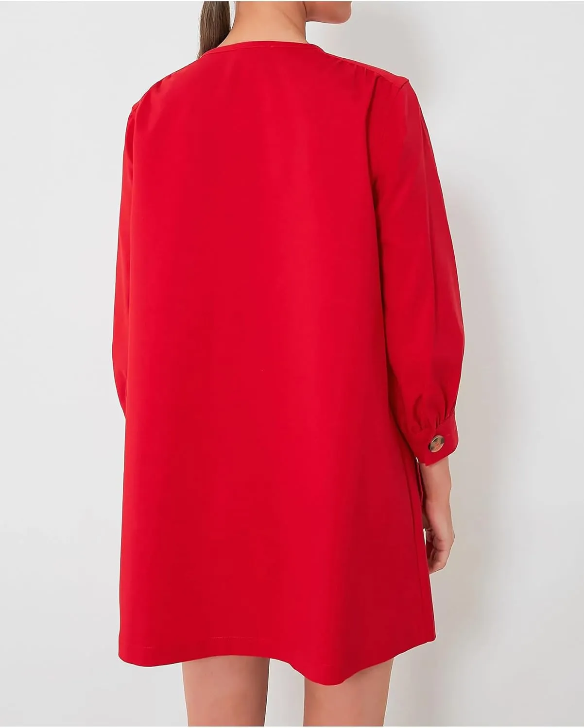 Women's Button Down Mini Dress Long Puff Sleeve Loose Fit Shift Dresses with Pockets