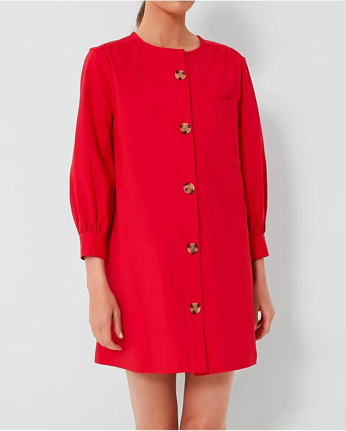 Women's Button Down Mini Dress Long Puff Sleeve Loose Fit Shift Dresses with Pockets
