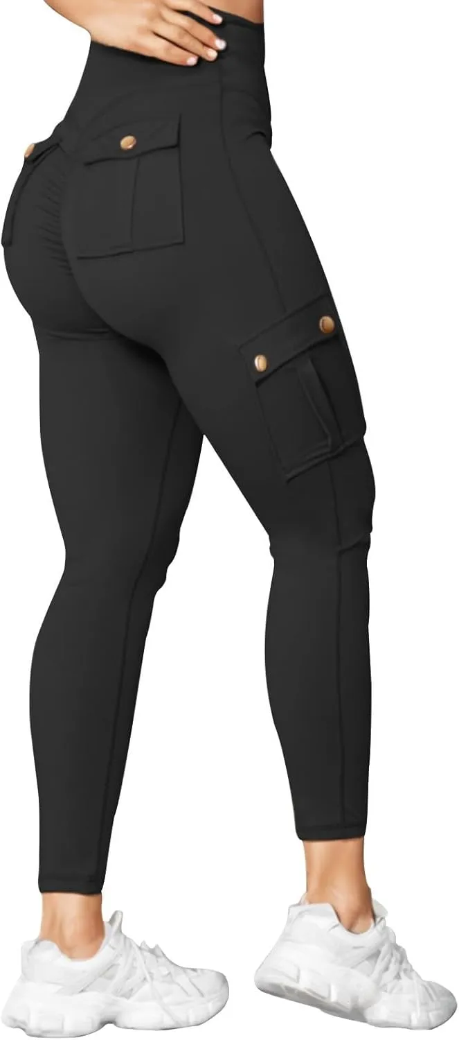 Womens Cargo Leggings High Waist Tummy Control Workout Yoga Pants Slim Fit Stretch Cargo Pants with Pockets 2025