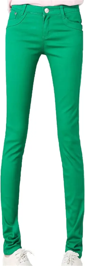 Women's Casual Pencil Jeans High Waist Stretch Skinny Denim Trousers Solid Color Slimming Pocket Denim Pants