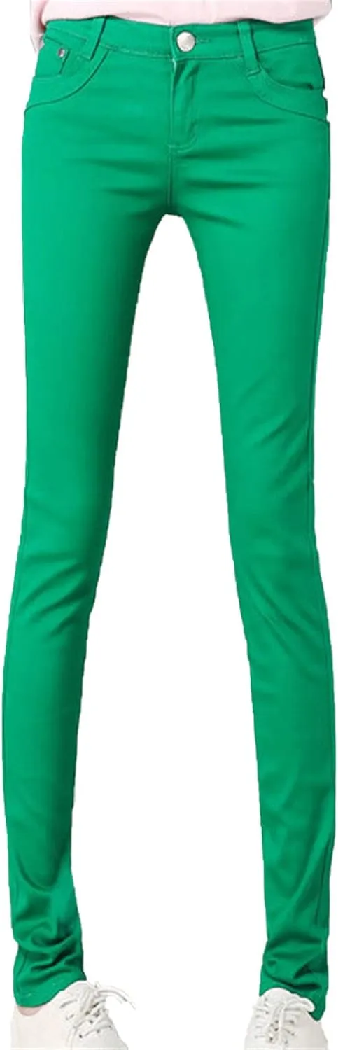 Women's Casual Pencil Jeans High Waist Stretch Skinny Denim Trousers Solid Color Slimming Pocket Denim Pants