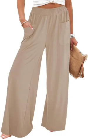 Womens Cotton Linen Pants Wide Leg Pants Summer Vacation Beach Pant Solid Color Loose Casual Trousers with Pockets