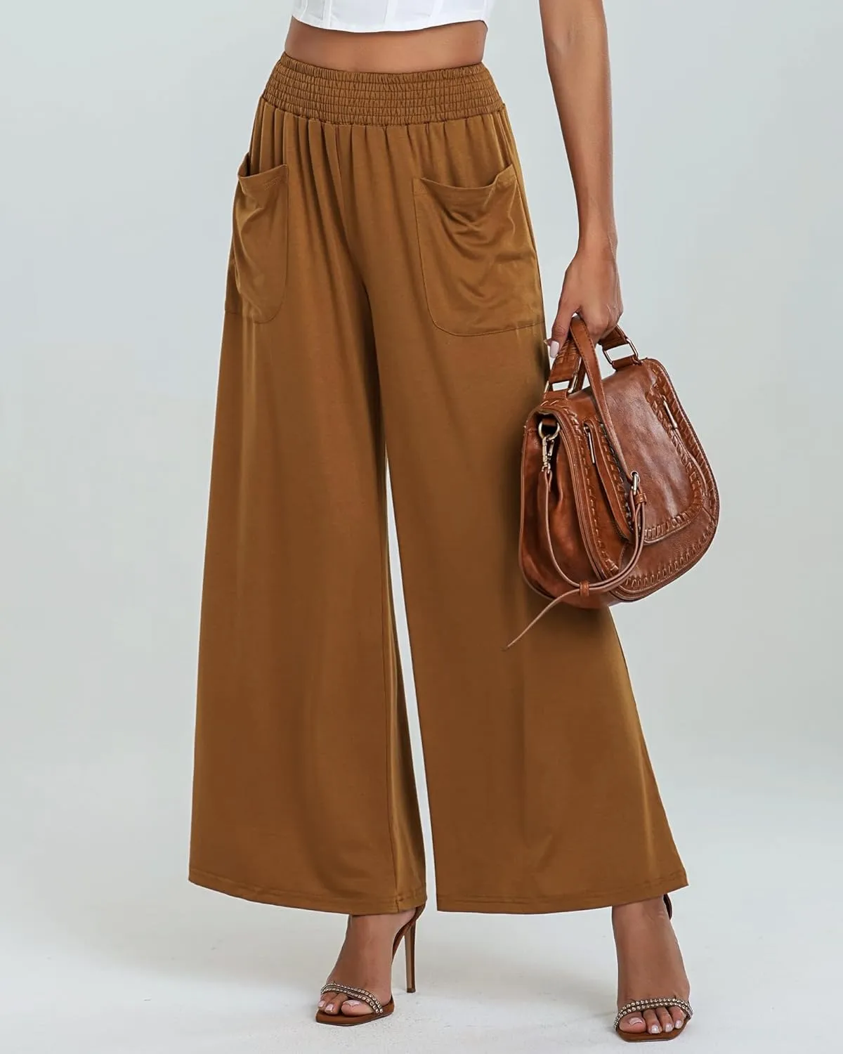 Womens Cotton Linen Pants Wide Leg Pants Summer Vacation Beach Pant Solid Color Loose Casual Trousers with Pockets