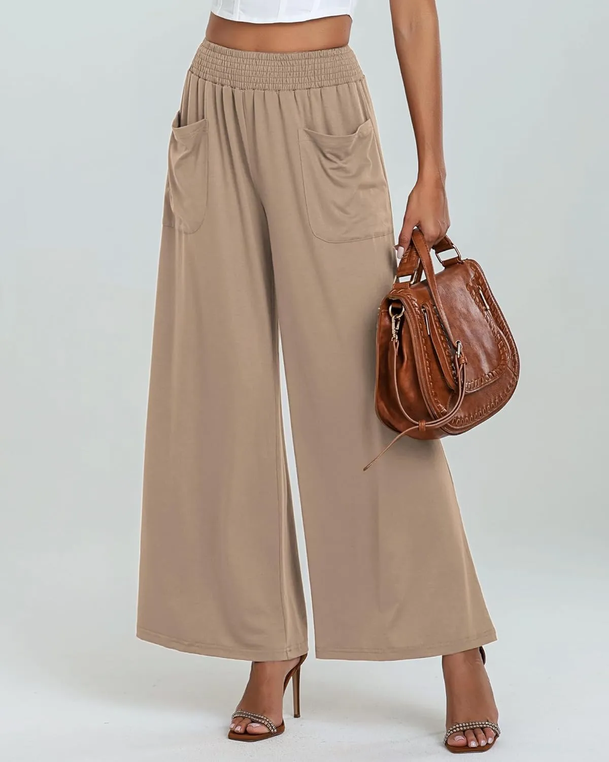 Womens Cotton Linen Pants Wide Leg Pants Summer Vacation Beach Pant Solid Color Loose Casual Trousers with Pockets