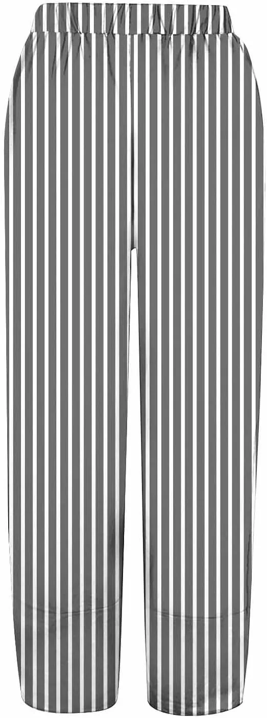 Womens Cotton Linen Striped Pants Wide Leg Comfy Trousers Fashionable Loose Straight Pant for Outdoor Hiking